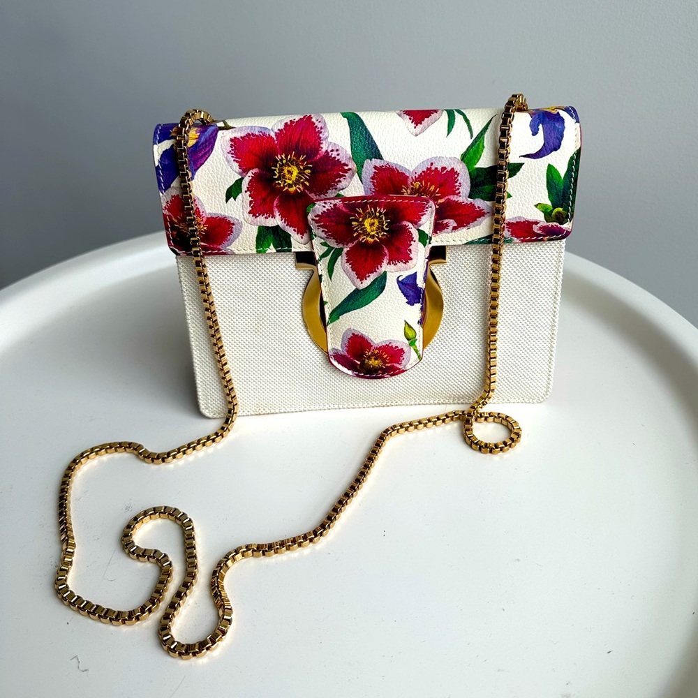 Salvatore Ferragamo Thalia Floral Shoulder Bag, small, metal strap